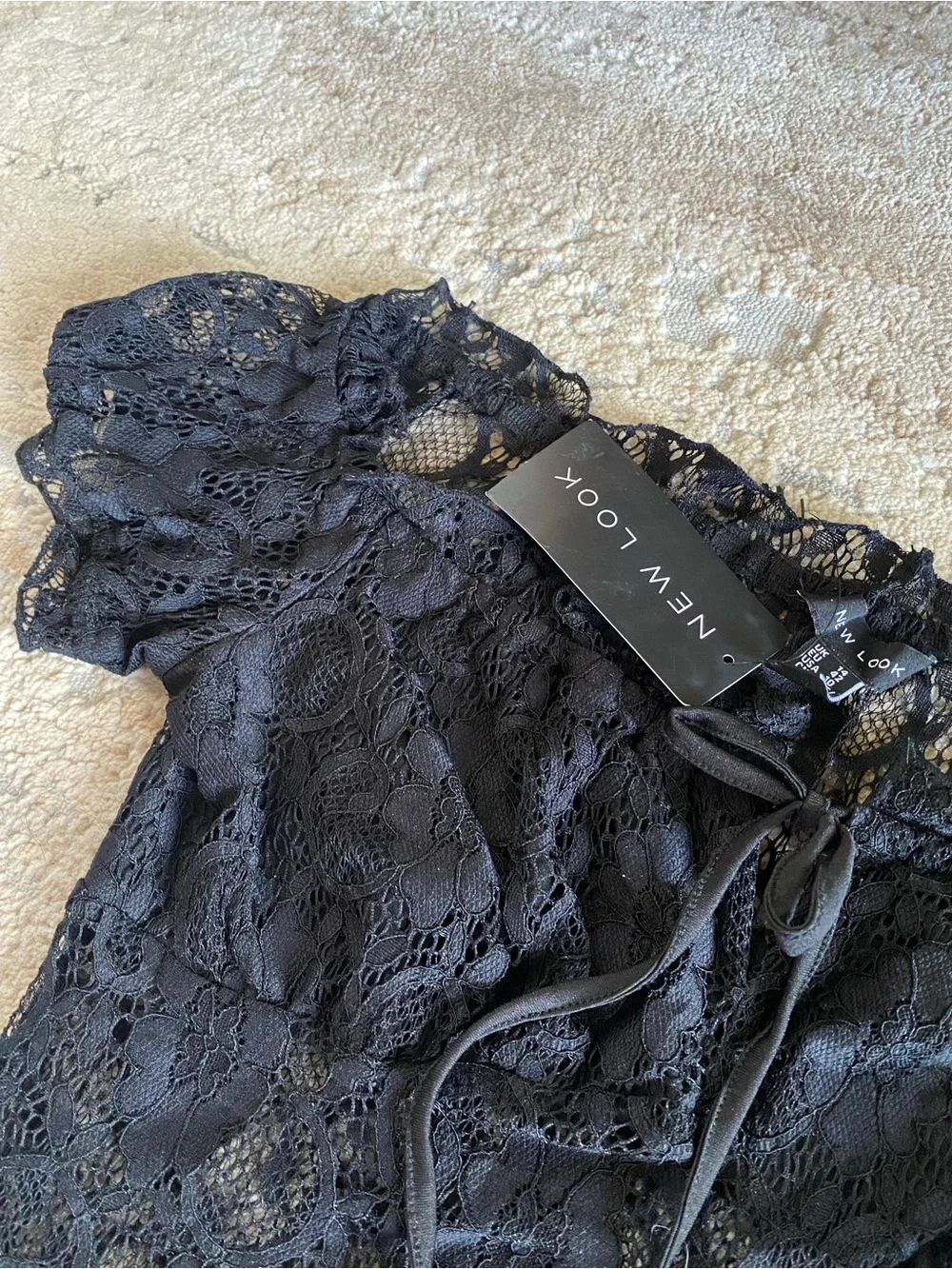 New Look NWT Black Sheer Lace Off-Shoulder Bodysuit Short Sleeve: 10